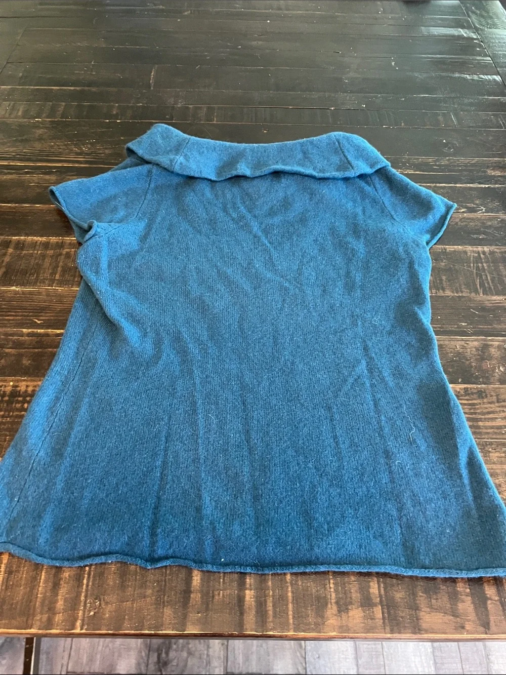 Cynthia Rowley Teal Blue Short-Sleeve Cowl Neck  100% cashmere Sweater women’s M